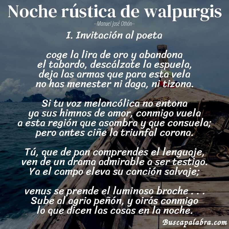 Poema noche rústica de walpurgis de Manuel José Othón con fondo de barca