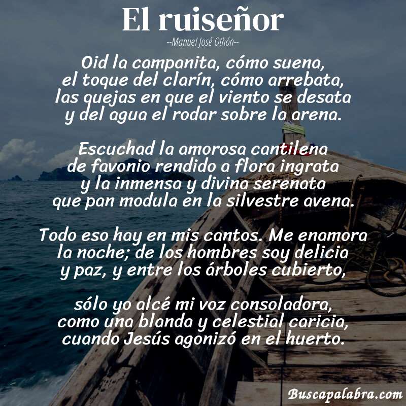 Poema el ruiseñor de Manuel José Othón con fondo de barca
