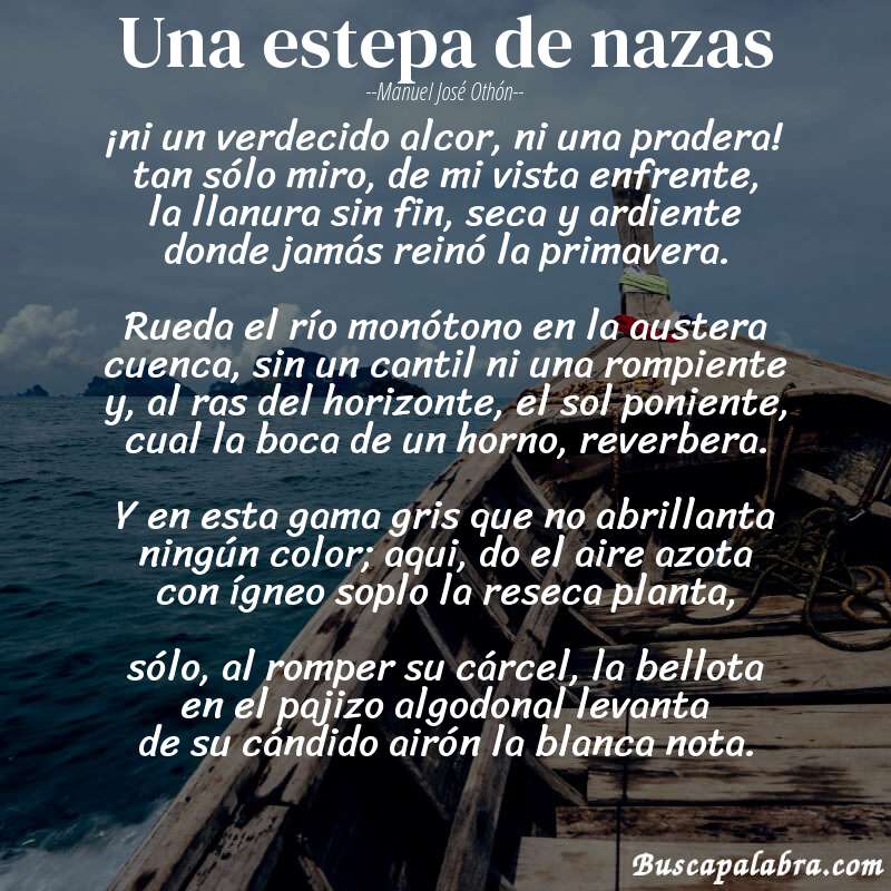 Poema una estepa de nazas de Manuel José Othón con fondo de barca