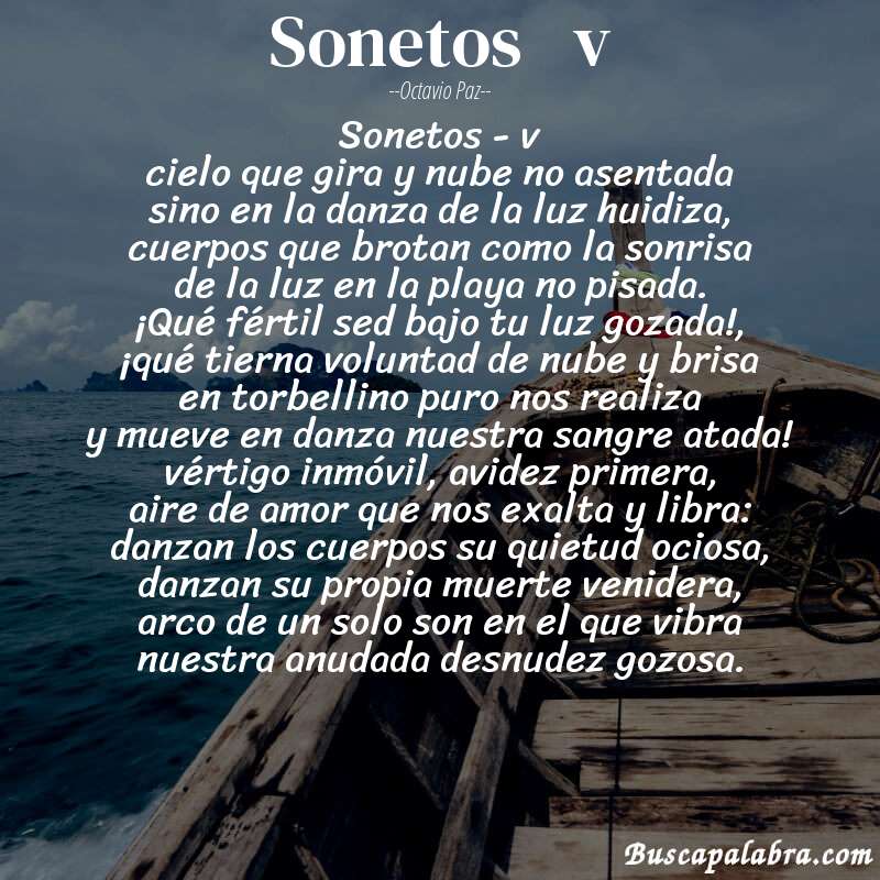 Poema sonetos   v de Octavio Paz con fondo de barca