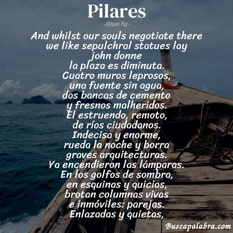 Poema pilares de Octavio Paz con fondo de barca