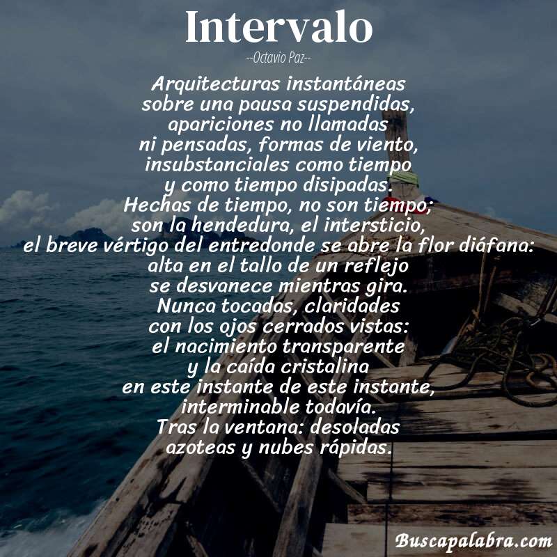 Poema intervalo de Octavio Paz con fondo de barca