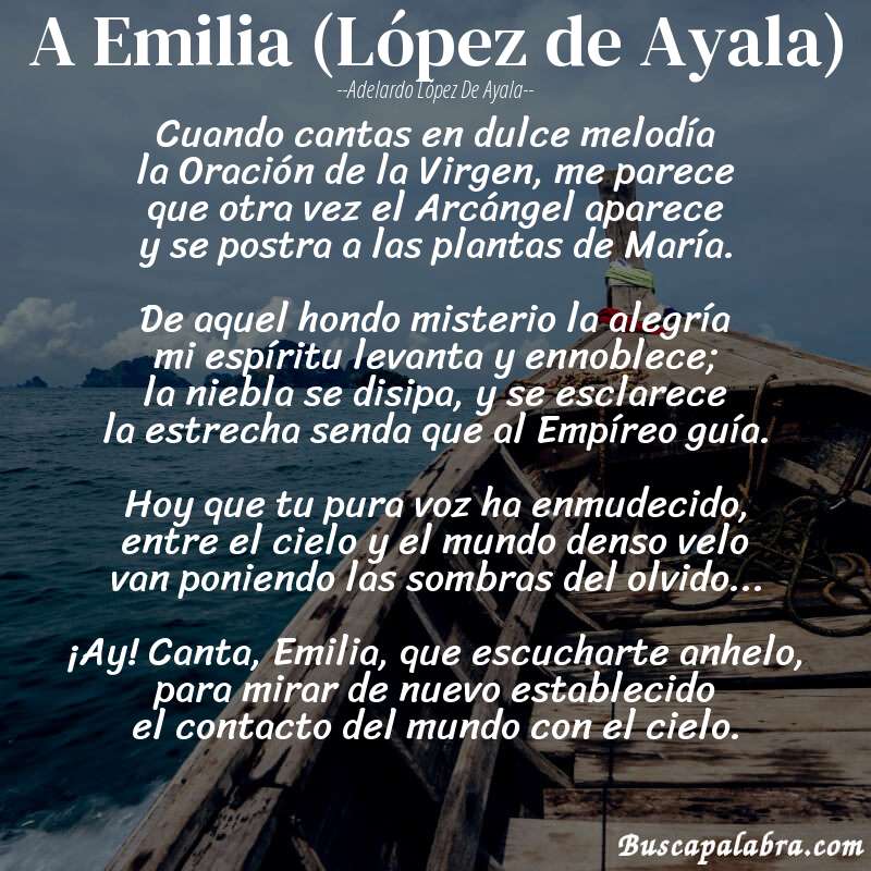 Poema A Emilia (López de Ayala) de Adelardo López de Ayala con fondo de barca