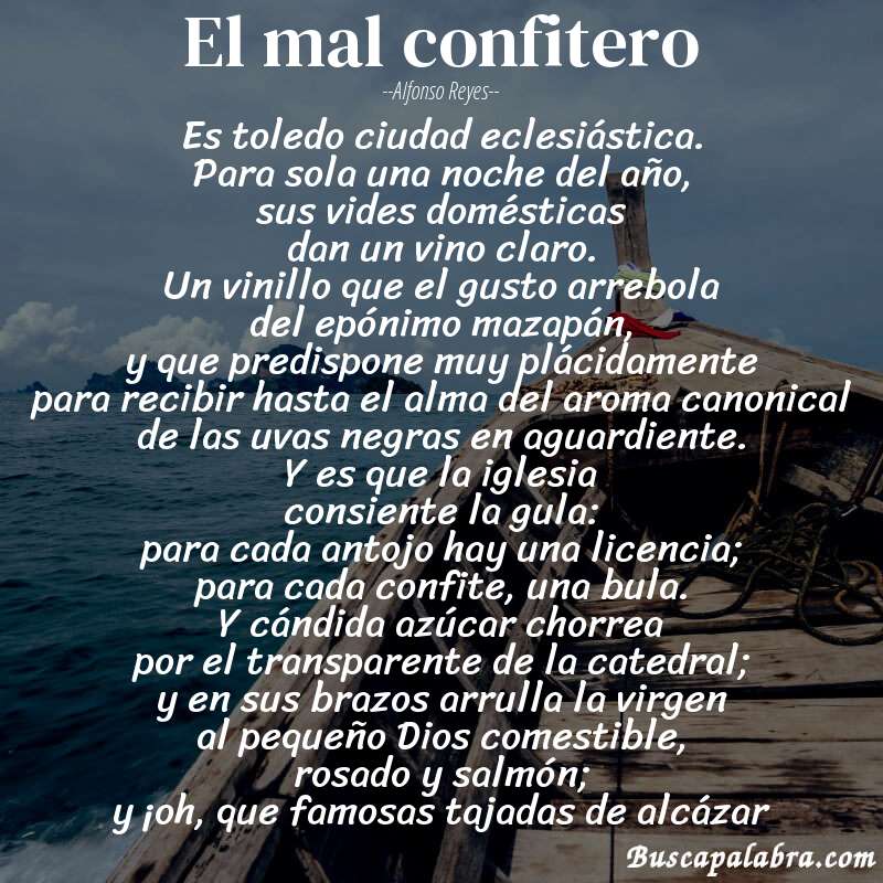 Poema el mal confitero de Alfonso Reyes con fondo de barca