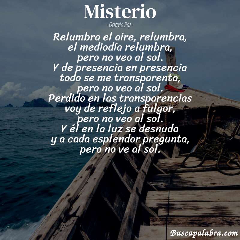 Poema misterio de Octavio Paz con fondo de barca