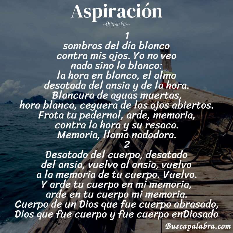 Poema aspiración de Octavio Paz con fondo de barca