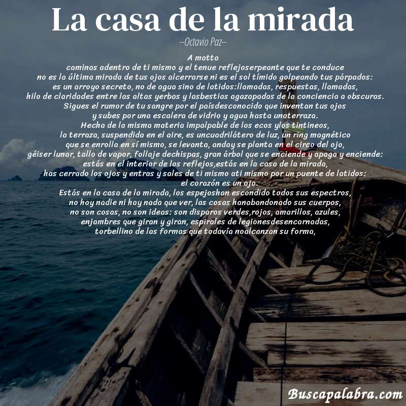Poema la casa de la mirada de Octavio Paz con fondo de barca