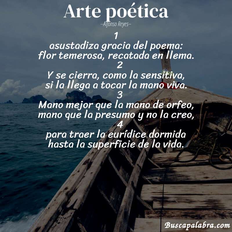 Poema arte poética de Alfonso Reyes con fondo de barca