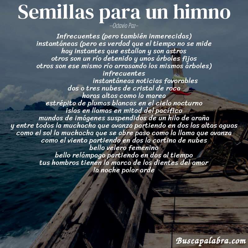 Poema semillas para un himno de Octavio Paz con fondo de barca