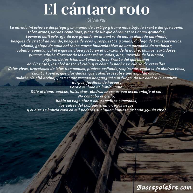 Poema el cántaro roto de Octavio Paz con fondo de barca