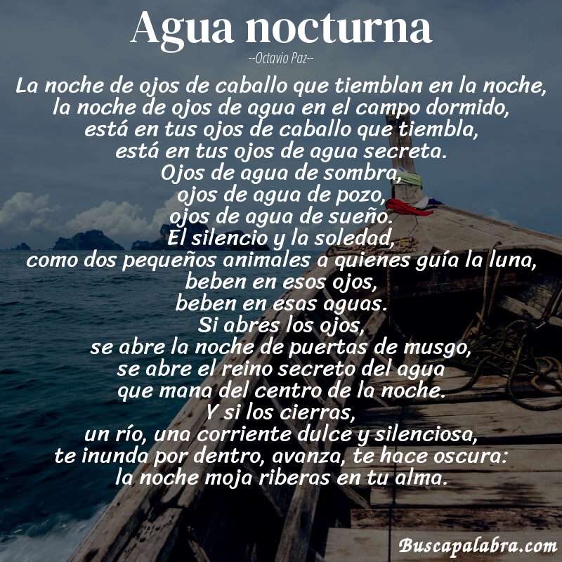 Poema agua nocturna de Octavio Paz con fondo de barca
