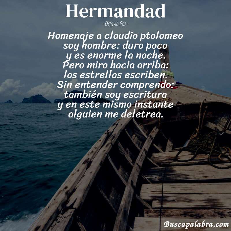 Poema hermandad de Octavio Paz con fondo de barca