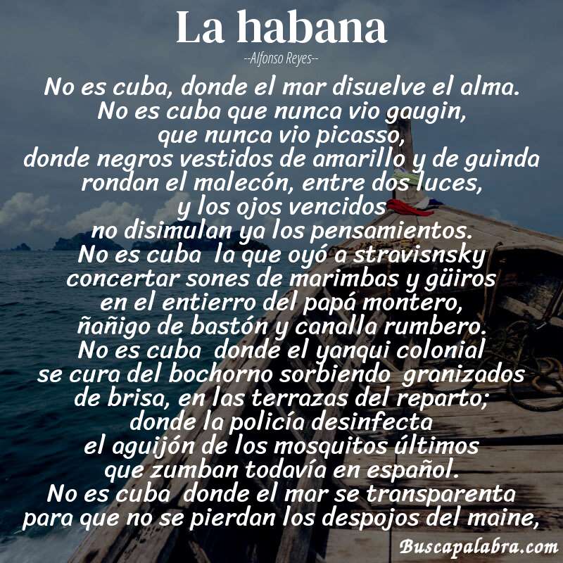 Poema la habana de Alfonso Reyes con fondo de barca