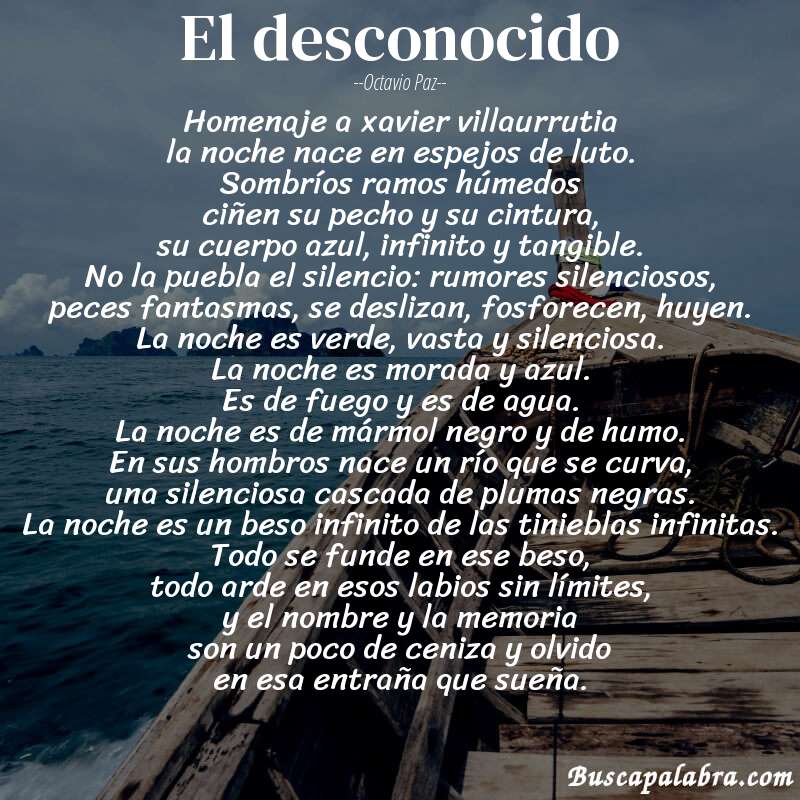 Poema el desconocido de Octavio Paz con fondo de barca