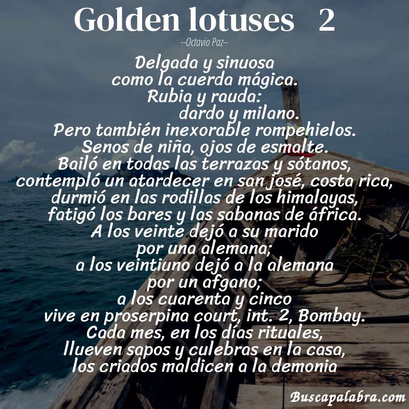 Poema golden lotuses   2 de Octavio Paz con fondo de barca