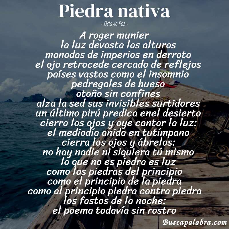 Poema piedra nativa de Octavio Paz con fondo de barca