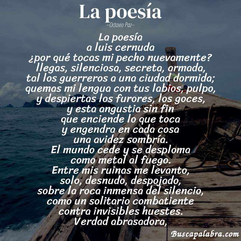 Poema la poesía de Octavio Paz con fondo de barca