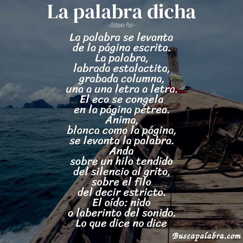 Poema la palabra dicha de Octavio Paz con fondo de barca