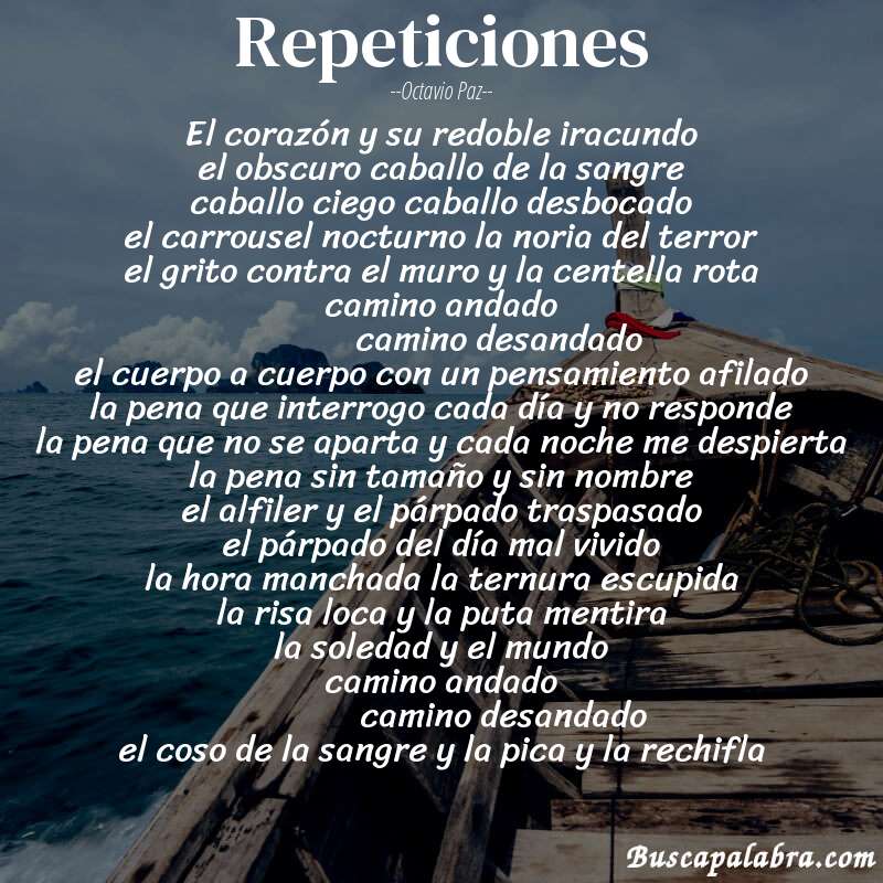 Poema repeticiones de Octavio Paz con fondo de barca
