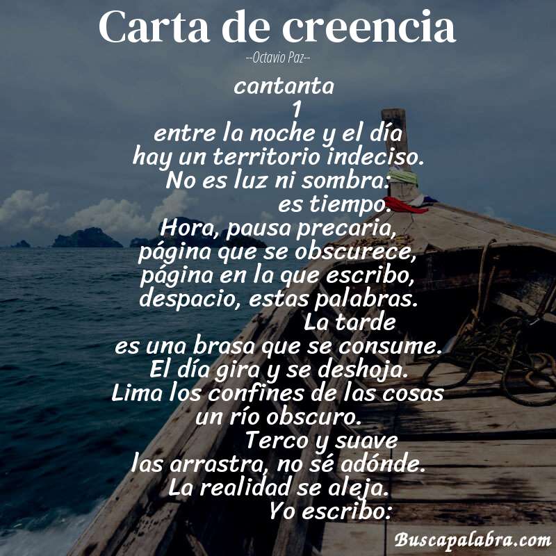 Poema carta de creencia de Octavio Paz con fondo de barca