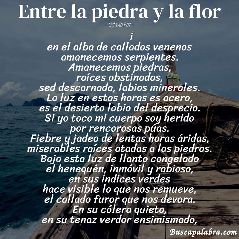 Poema entre la piedra y la flor de Octavio Paz con fondo de barca
