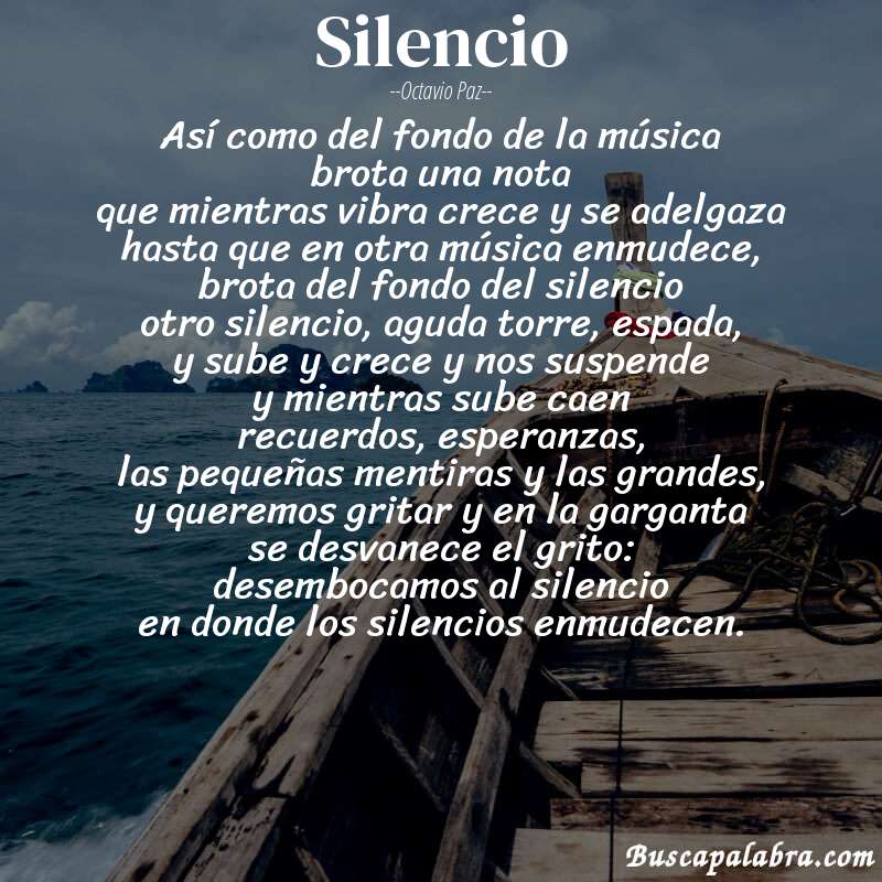 Poema silencio de Octavio Paz con fondo de barca