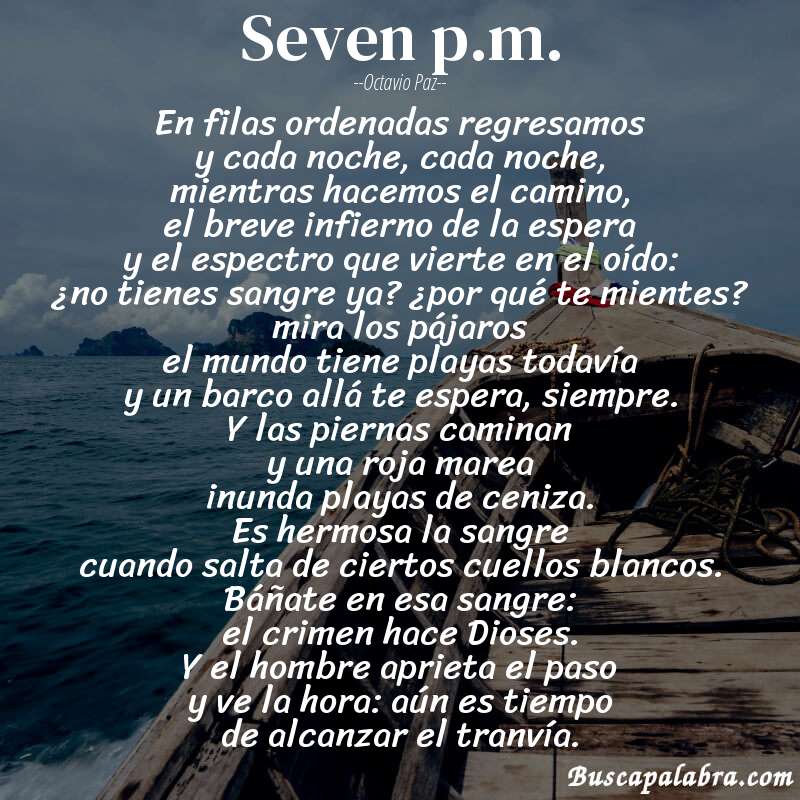 Poema seven p.m. de Octavio Paz con fondo de barca