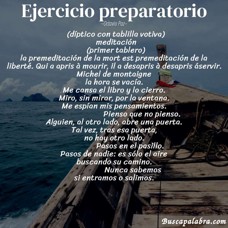 Poema ejercicio preparatorio de Octavio Paz con fondo de barca