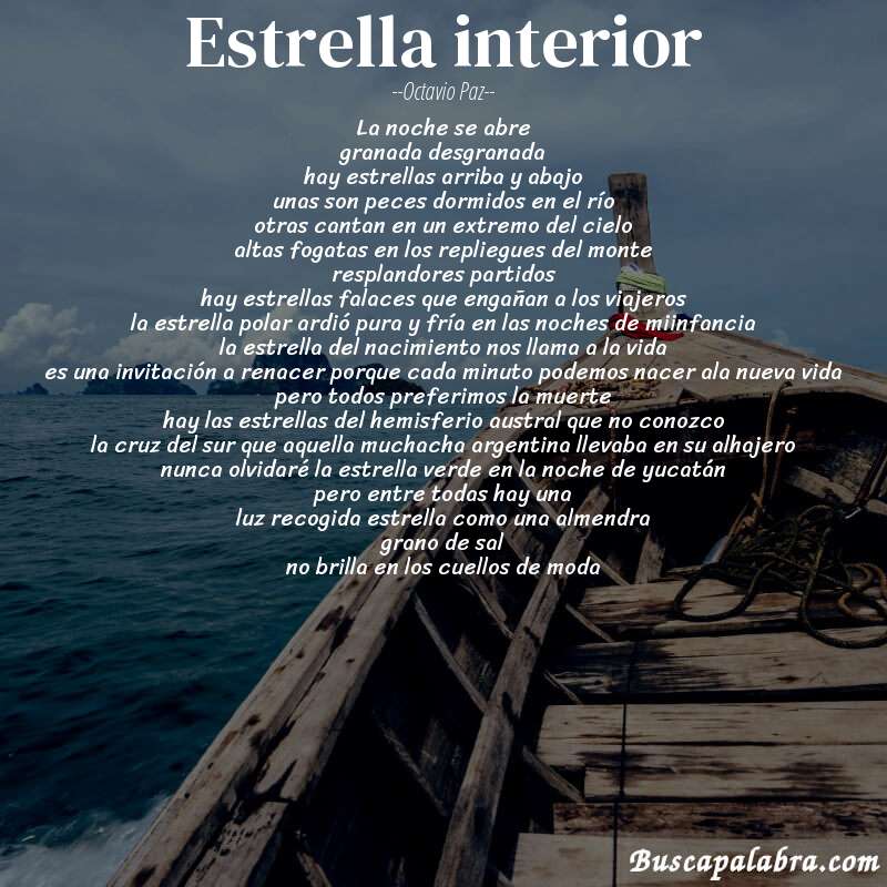Poema estrella interior de Octavio Paz con fondo de barca