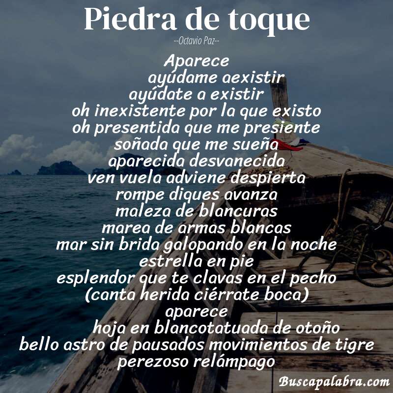 Poema piedra de toque de Octavio Paz con fondo de barca