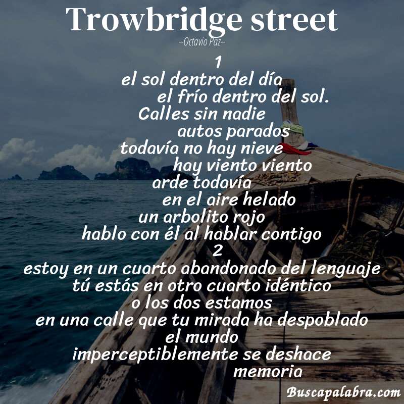 Poema trowbridge street de Octavio Paz con fondo de barca