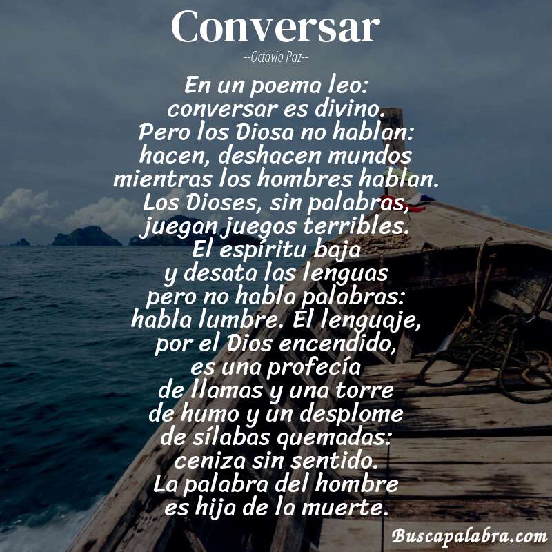 Poema conversar de Octavio Paz con fondo de barca