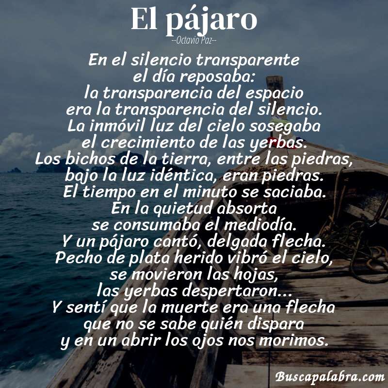 Poema el pájaro de Octavio Paz con fondo de barca