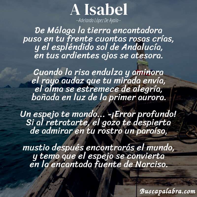 Poema A Isabel de Adelardo López de Ayala con fondo de barca