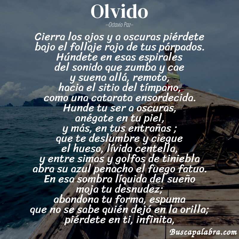 Poema olvido de Octavio Paz con fondo de barca