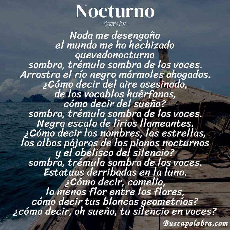 Poema nocturno de Octavio Paz con fondo de barca