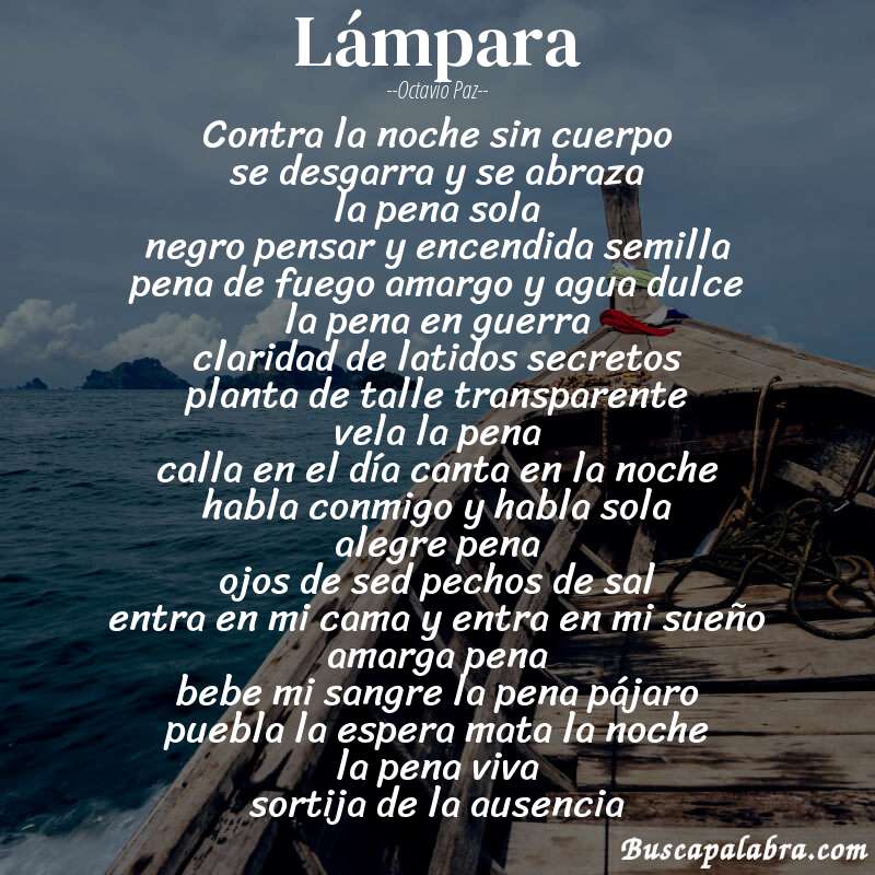 Poema lámpara de Octavio Paz con fondo de barca