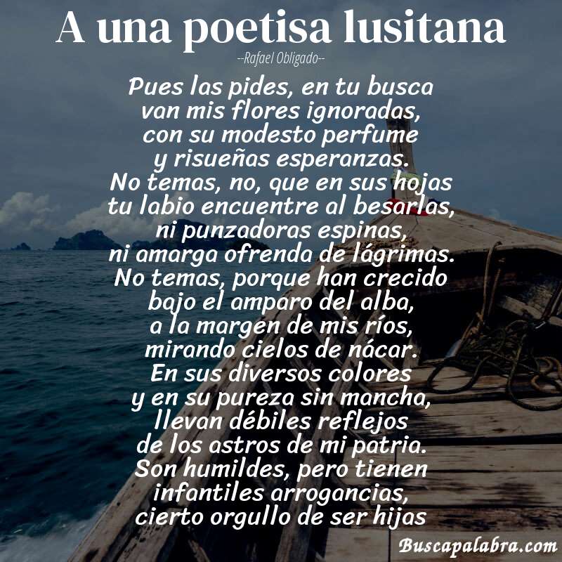 Poema a una poetisa lusitana de Rafael Obligado con fondo de barca