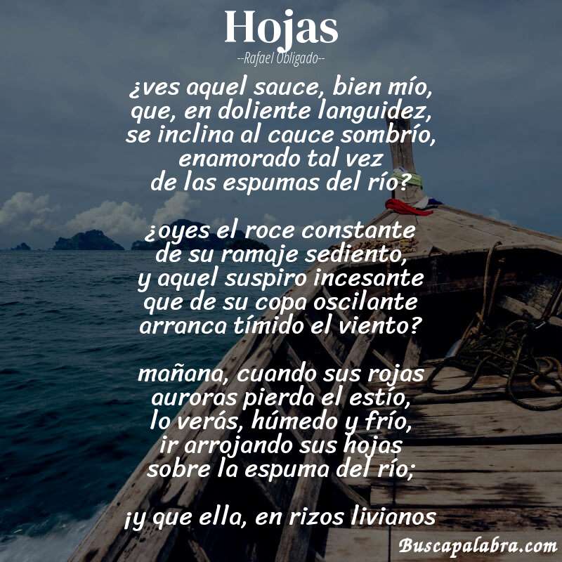Poema hojas de Rafael Obligado con fondo de barca