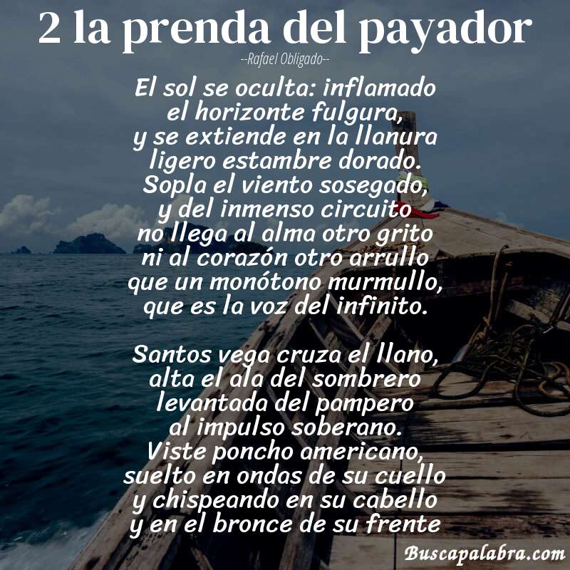 Poema 2 la prenda del payador de Rafael Obligado con fondo de barca