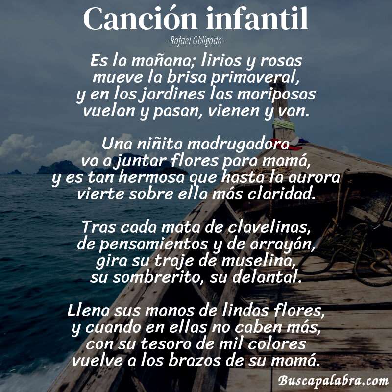 Poema Canción infantil de Rafael Obligado con fondo de barca