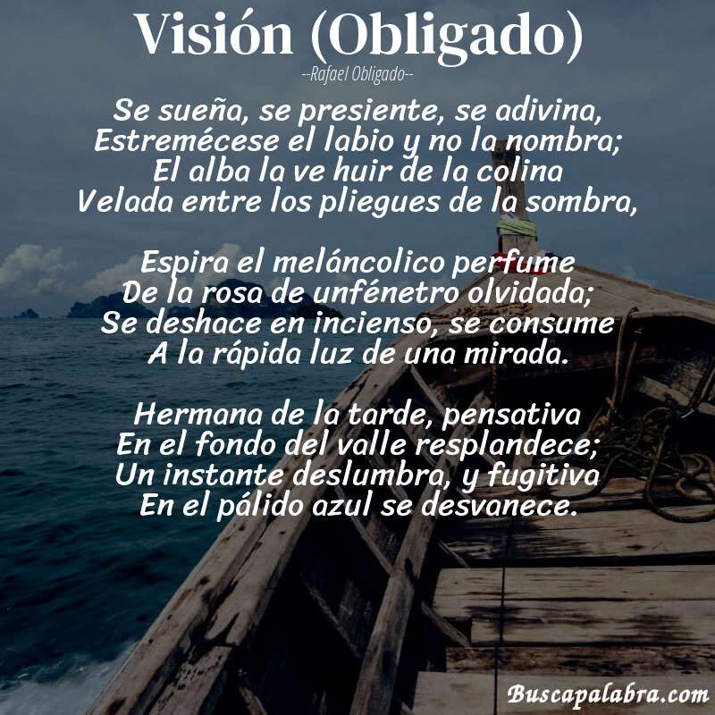 Poema Visión (Obligado) de Rafael Obligado con fondo de barca