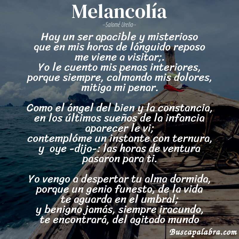 Poema melancolía de Salomé Ureña con fondo de barca