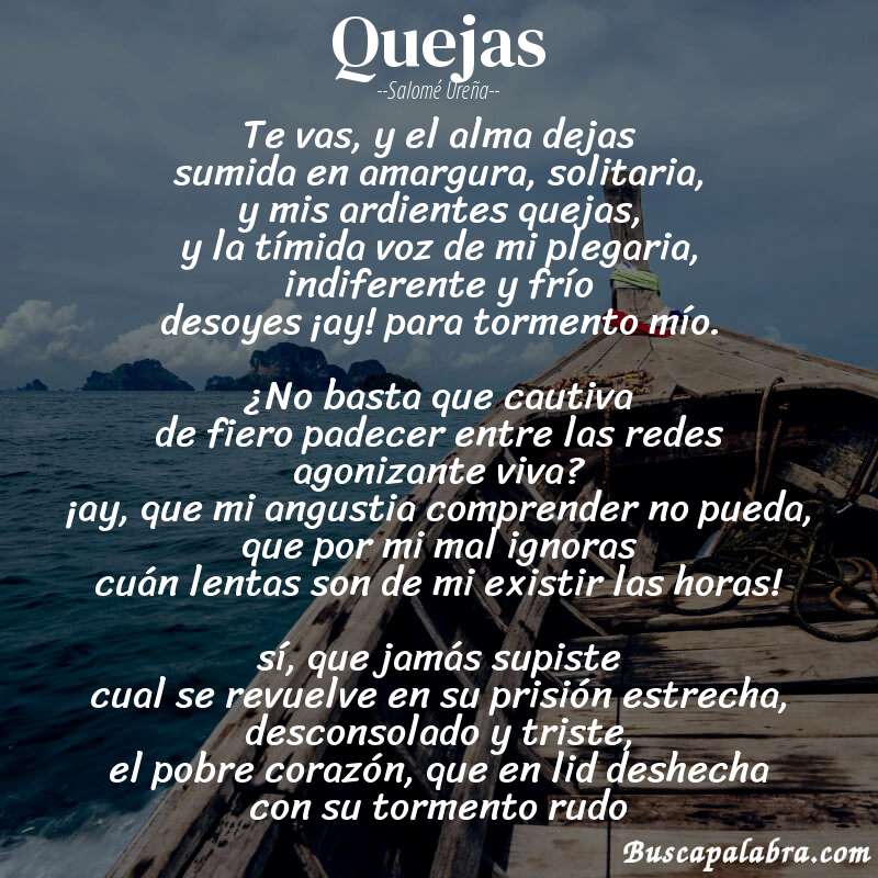 Poema quejas de Salomé Ureña con fondo de barca