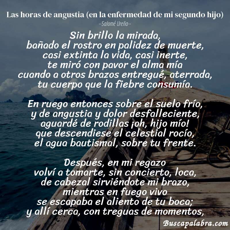 Poema las horas de angustia (en la enfermedad de mi segundo hijo) de Salomé Ureña con fondo de barca
