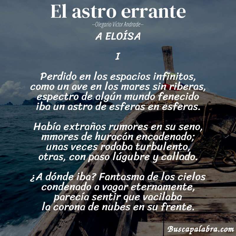 Poema El astro errante de Olegario Víctor Andrade con fondo de barca