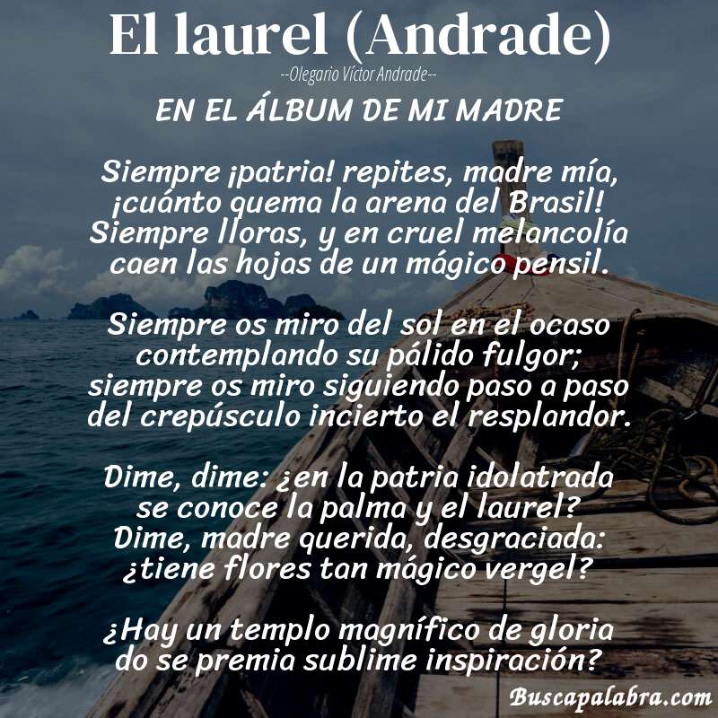 Poema El laurel (Andrade) de Olegario Víctor Andrade con fondo de barca