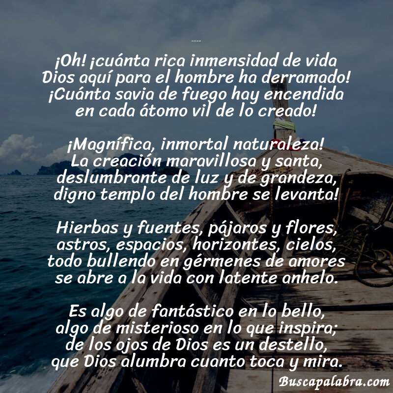 Poema La Creación (Andrade) de Olegario Víctor Andrade con fondo de barca