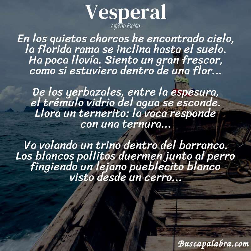 Poema Vesperal de Alfredo Espino con fondo de barca