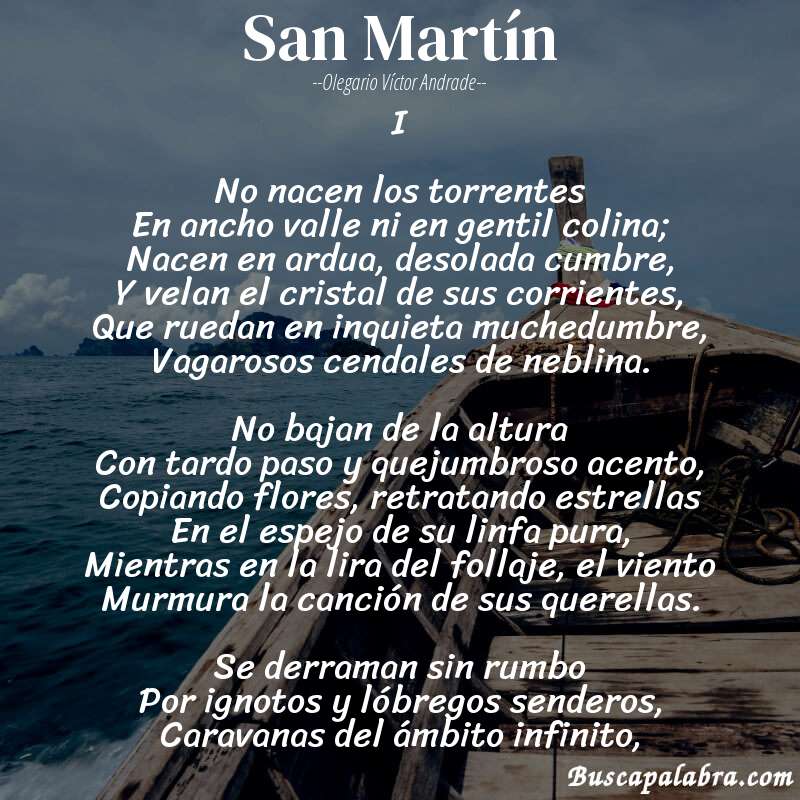 Poema San Martín de Olegario Víctor Andrade con fondo de barca